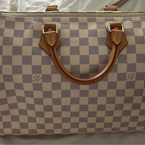 Louis Vuitton Speedy 35 Damier Azur Top Handle Handbag Authentic
